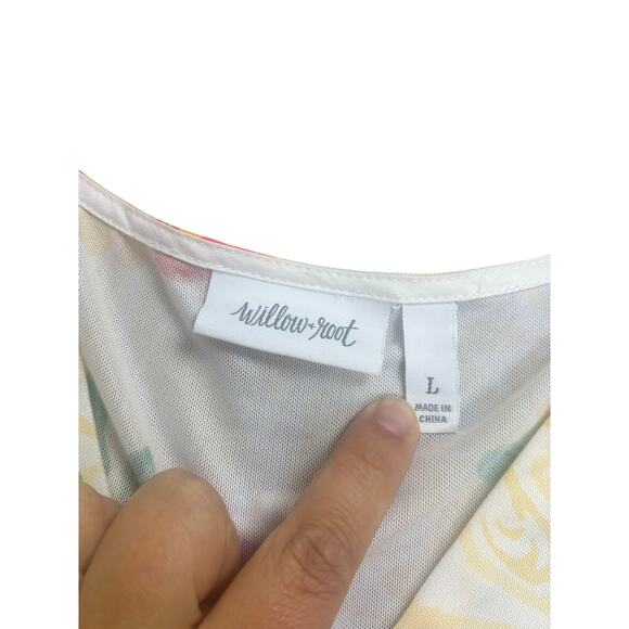 Willow + Root Floral Puff Sleeve Wrap Blouse Size L Tie Waist Boho Romantic Top - Picture 2 of 6